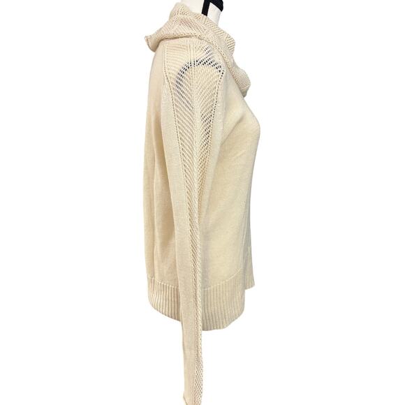 Lucky Brand Cowl Neck Knit Sweater Womens Large Cream Textured Sleeves Pullover - Picture 2 of 9